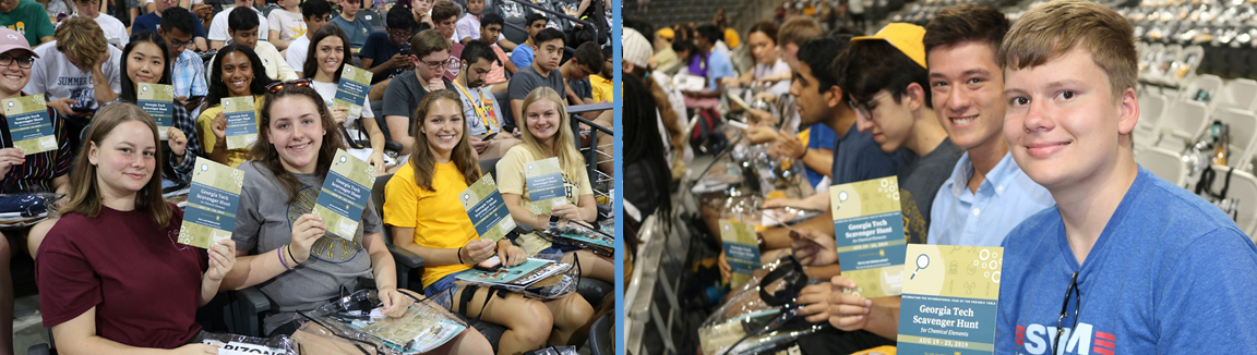 First-year students with scavenger hunt playing cards (Photos by Renay San Miguel)