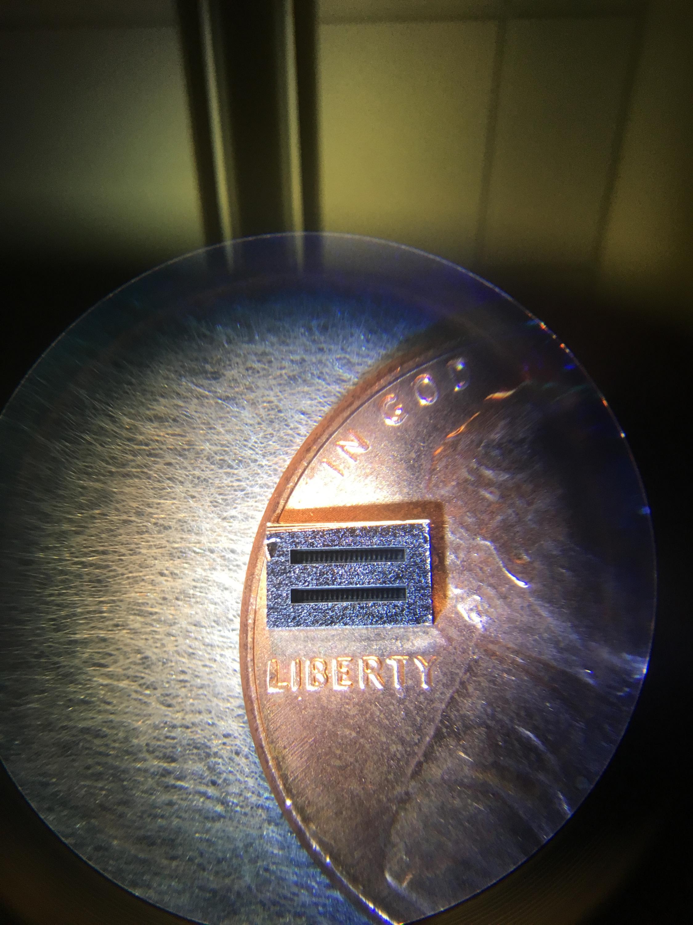Collimator with penny for scale