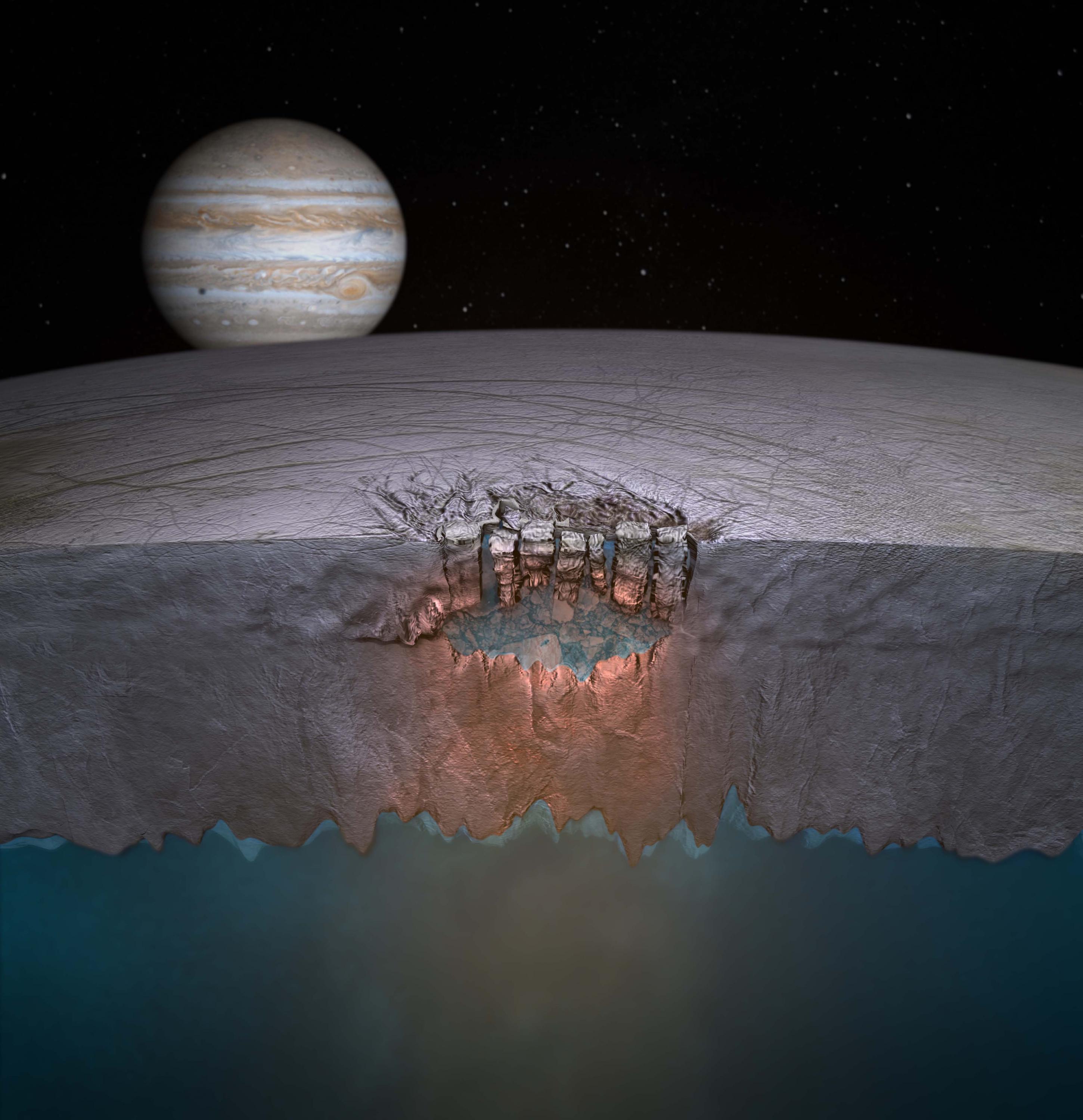 Europa cross-section ice crust