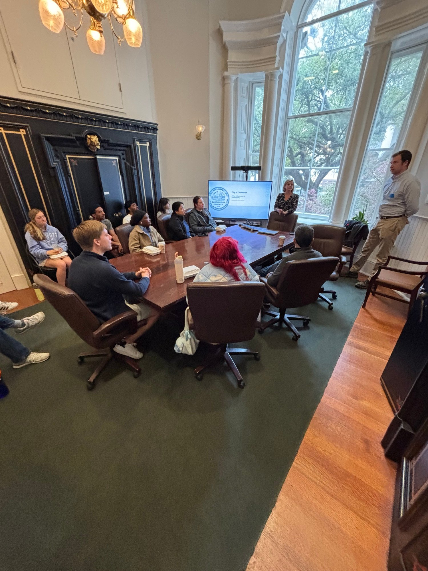 Charleston city officials spoke with students about how multiple municipal departments work together on flood mitigation
