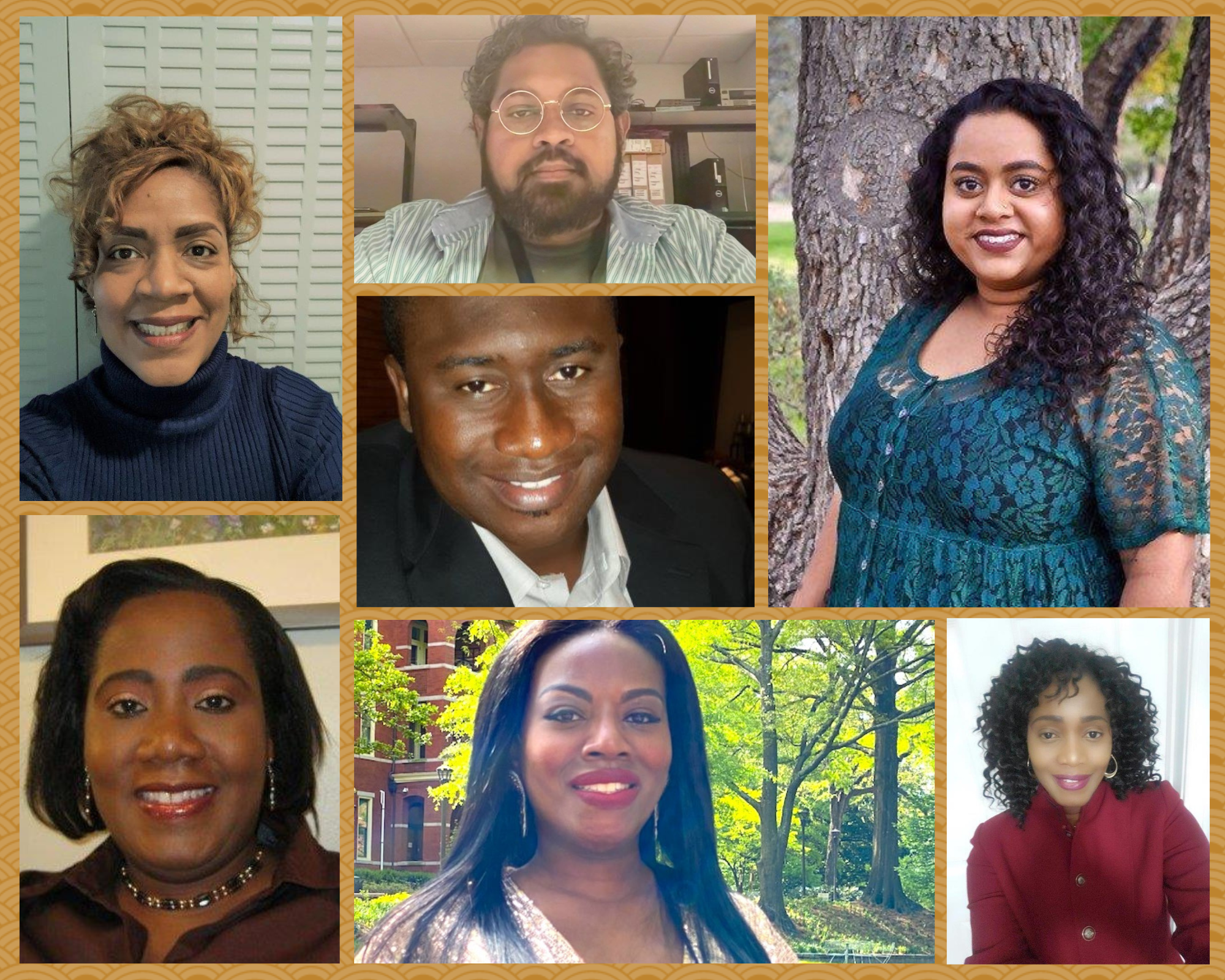 Clockwise from top left: Ashley, Hardawar, Pereira, Morain, Platt, Lancaster, Yeboah. 