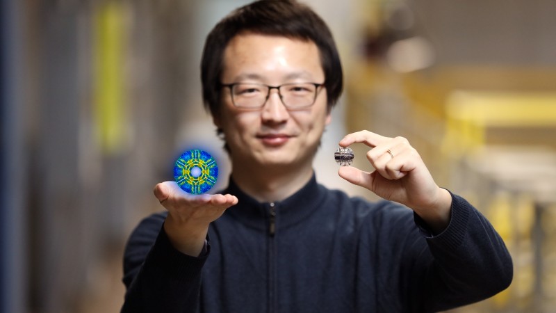 Researcher Xiaojian Bai and his colleagues used neutrons at ORNL’s Spallation Neutron Source to discover hidden quantum fluctuations in a rather simple iron-iodide material discovered in 1929. (Credit: ORNL/Genevieve Martin) 