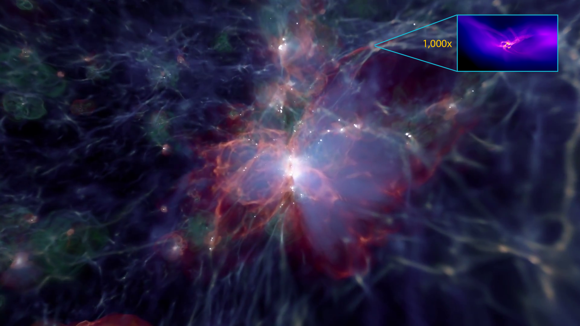 A still image from a visualization of the universe's first galaxies that won Georgia Tech's John Wise an award from the 2017 Supercomputing Conference. (Image John Wise)