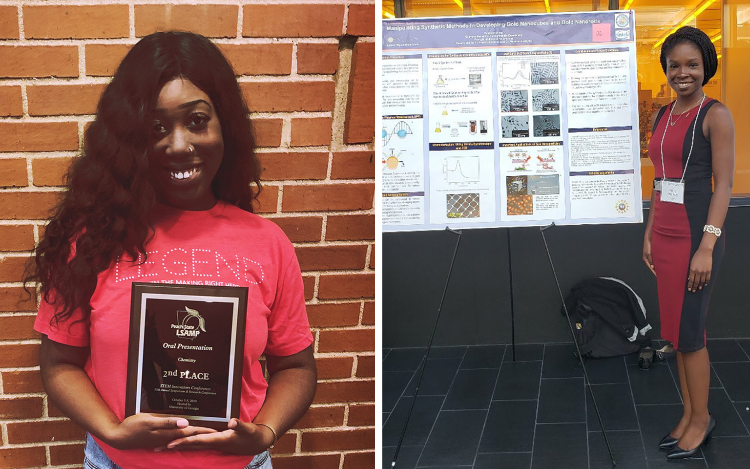 Award-winning undergraduate researchers Kelsey Walker (left) and Peace Olaniran