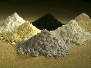Piles of rare earth oxides praseodymium, cerium, lanthanum, neodymium, samarium and gadolinium. Peggy Greb/USDA-ARS